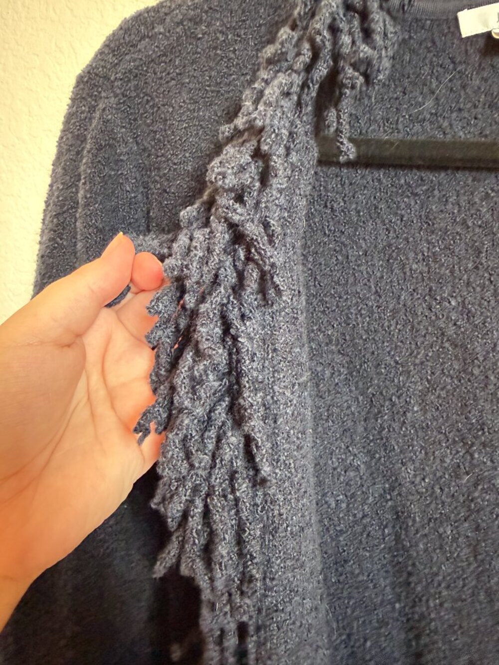J. Jill Fringe-Trim Open-Front Cardigan Sweater In Navy Blue XL - Picture 4 of 8
